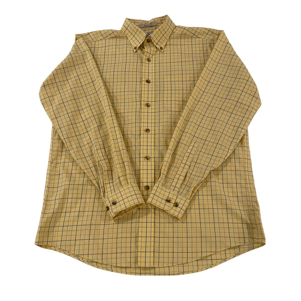 00114 - L.L. Bean Mens Plaid Button Down Shirt Yellow M Wrinkle‎ Free